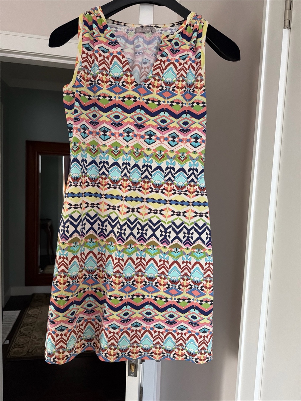 V-Neck Sleeveless Mini Dress in Multi-Color Geo Print
